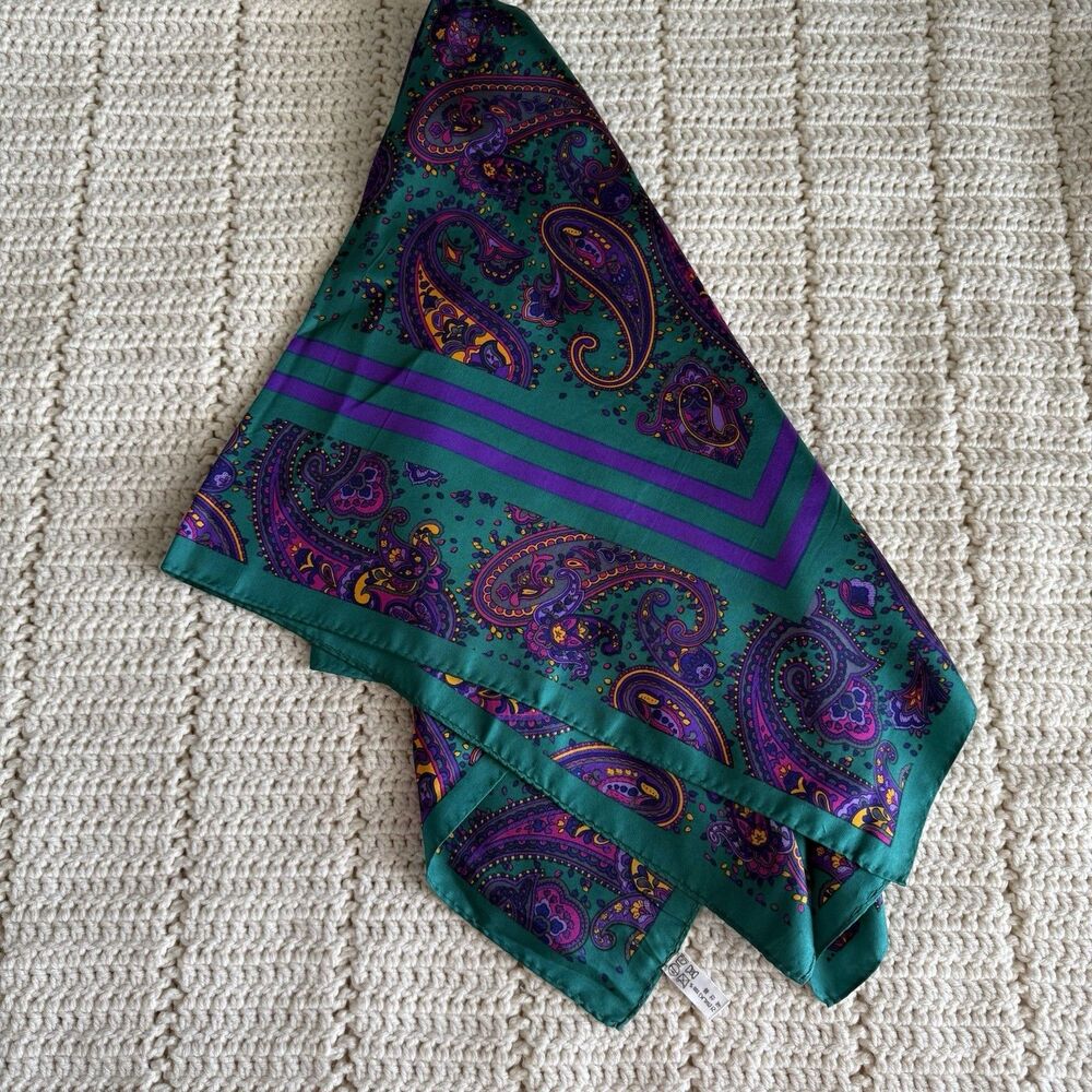 Nina Ricci Paisley Silk Scarf 35” Square Deep Jewel Tones 100% Silk Paris Seoul - Picture 4 of 8
